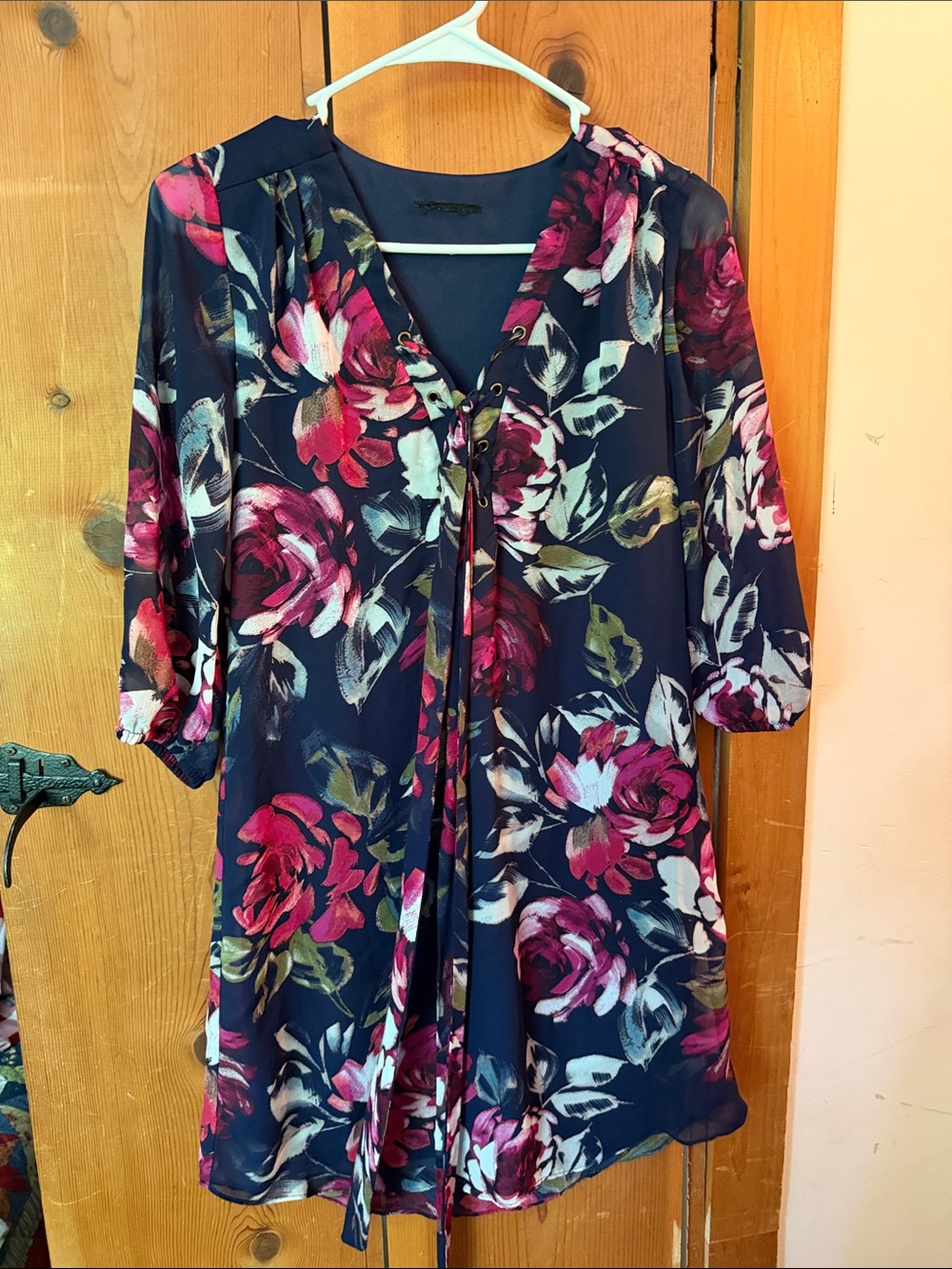 Navy Floral Tie-Front Tunic Dress